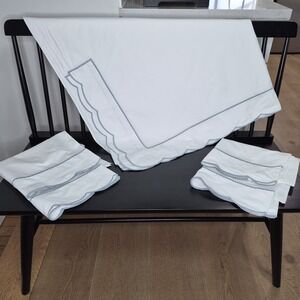 Sferra Pettine King Flat Sheet & 4 Standard Pillowcases In White/Sky